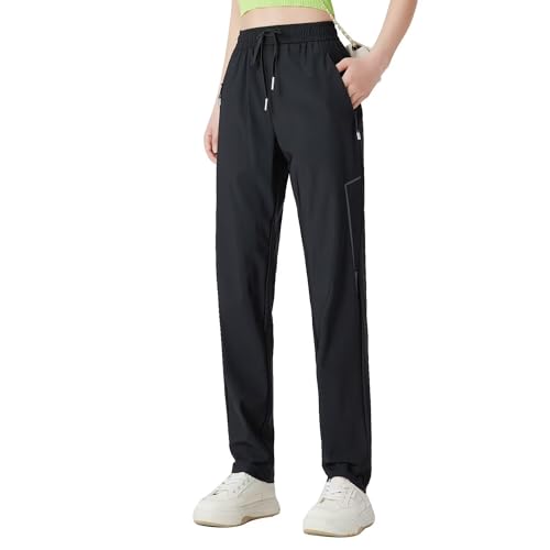FLYGAGA Damen Wanderhose Jogginghose Eisseide Schnelltrocknend Coole Hose Trekkinghose Elastisch Leichte Atmungsaktiv Camping Funktionhose Laufhose Outdoorhose Freizeithosen Kordelzug Sommer von FLYGAGA