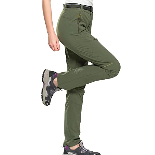 FLYGAGA Damen Wanderhose Schnelltrocknend Outdoorhose Trekkinghose Elastisch Leichte Atmungsaktiv Camping Funktionhose Laufhose Freizeithosen mit Gürtel Sommer Herbst von FLYGAGA