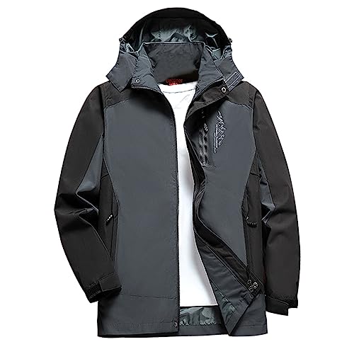 FLYGAGA Herren Outdoor jacken Softshelljacke Übergangsjacke Regenjacke Winddicht Wasserdicht Sportjacke Atmungsaktiv Trekking Freizeit Abnehmbare Kappe Frühling und Herbst von FLYGAGA