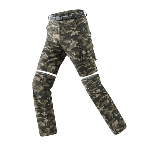 FLYGAGA Herren Outdoorhose Wanderhose Zip Off Hose Abnehmbare Hosebeine Shorts Sommer mit Gürtel Leichte Schnelltrocknend Atmungsaktiv Funktions Trekking Klassischer Cargohose Stil,Camo Grün,38W/30L von FLYGAGA