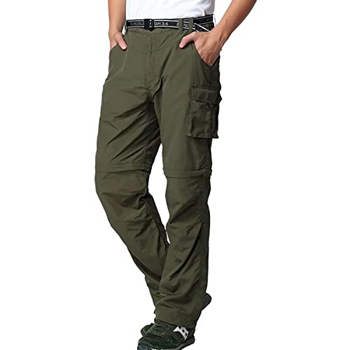 FLYGAGA Herren Outdoorhose Wanderhose Zip Off Hose Abnehmbare Hosebeine Shorts Sommer mit Gürtel Leichte Schnelltrocknend Atmungsaktiv Funktions Trekking Klassischer Cargohose Stil,Grün,42W/32L von FLYGAGA