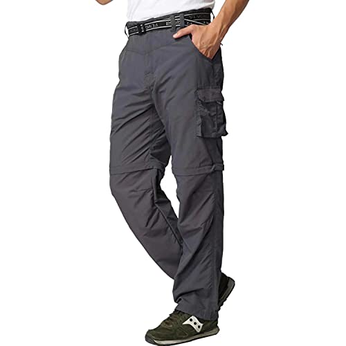 FLYGAGA Herren Outdoorhose Wanderhose Zip Off Hose Abnehmbare Hosebeine Shorts Sommer mit Gürtel Leichte Schnelltrocknend Atmungsaktiv Funktions Trekking Klassischer Cargohose Stil,Grau,42W/32L von FLYGAGA