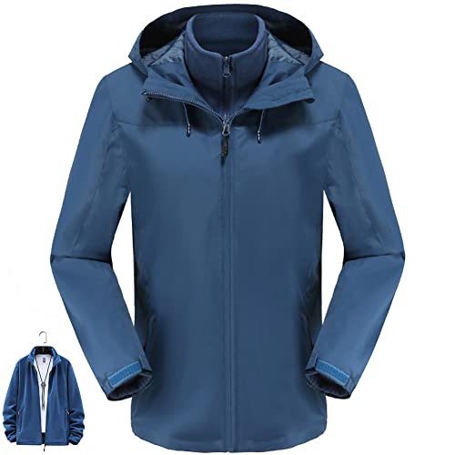 FLYGAGA Herren Softshelljacke Outdoor 3 in 1 Jacke Wasserdicht Skijacke Gefüttert Fleecejacke Winddicht Atmungsaktiv Sportjacke Regenmantel Funktionsjacke Wander mit Kapuze Outdoorjacke Herbst Winter von FLYGAGA