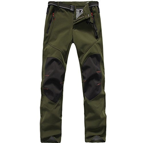 FLYGAGA Herren Wasserdicht Winddicht Fleecefutter Softshellhose Funktions Outdoor Sport Klettern Camping Wandern Hosen (X-Large, Armeegrün) von FLYGAGA