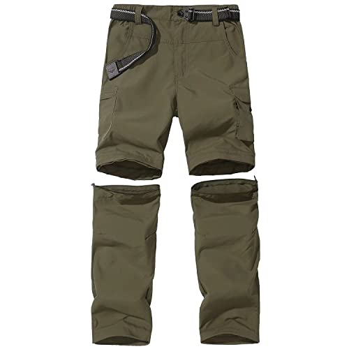 FLYGAGA Kinder Outdoorhose Wanderhose Zip Off Hose abnehmbare hosebeine Shorts Trekkinghose Unisex Jugend Mädchen Sommer mit Gürtel Schnelltrocknend Atmungsaktiv,Grün,XXS von FLYGAGA