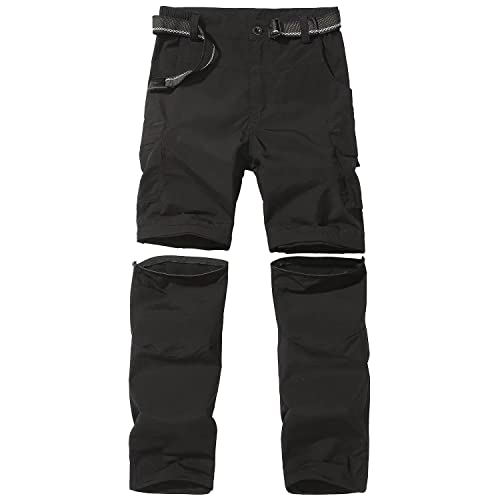 FLYGAGA Kinder Outdoorhose Wanderhose Zip Off Hose abnehmbare hosebeine Shorts Trekkinghose Unisex Jugend Mädchen Sommer mit Gürtel Schnelltrocknend Atmungsaktiv,Schwarz,L von FLYGAGA