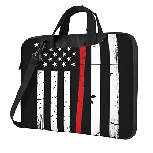 Art Ladybug Tracks bedruckte Laptop-Umhängetasche – Kuriertasche, Aktentasche, Computertasche für Damen und Herren, Red Line Firefighter USA-Flagge, 15.6 inch von FLYIFE