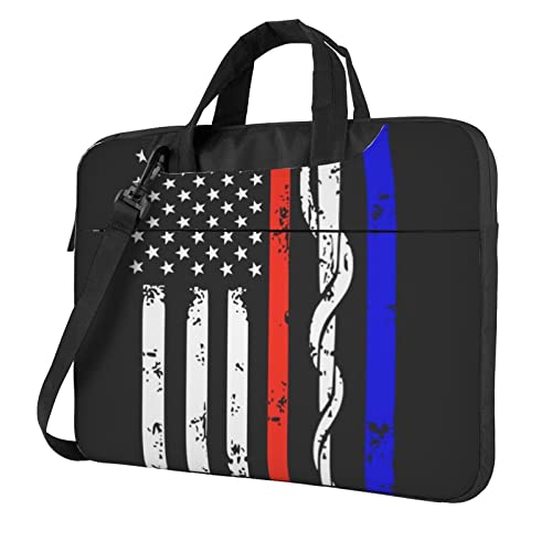 Art Ladybug Tracks bedruckte Laptop-Umhängetasche – Kuriertasche, Aktentasche, Computertasche für Damen und Herren, Red Stripe Firefighter USA-Flagge, 15.6 inch von FLYIFE