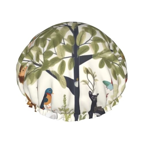 Badekappe mit Bäumen und Tieren für Frauen und Männer, wiederverwendbare Badekappe aus doppellagigem Stoff für Mädchen von FLYIFE