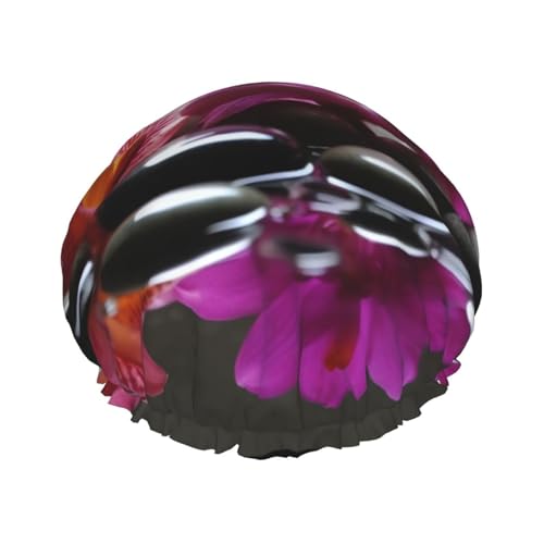 Badekappe mit Blumendruck im Spa für Frauen und Männer, wiederverwendbare Badekappe aus doppellagigem Stoff für Mädchen von FLYIFE