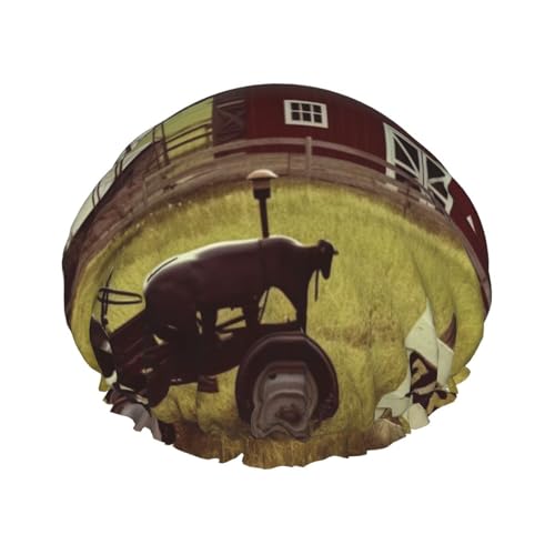 Bauernhäuser Windmühle Traktor Druck Duschhaube für Damen und Herren, wiederverwendbare doppellagige Stoff-Badekappe Mädchen Haarkappen von FLYIFE