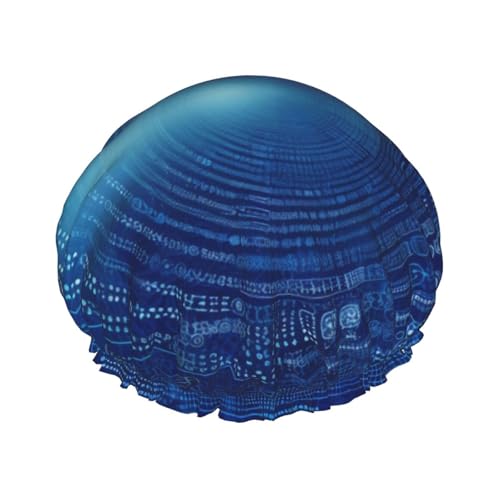 Blaue Hippie-Kunstdruck-Duschhaube für Damen und Herren, wiederverwendbare doppellagige Stoff-Badekappe für Mädchen Blaue Hippie-Kunstdruck-Duschhaube für Damen und Herren, wiederverwendbare doppellagige Stoff-Badekappe für Mädchen von FLYIFE