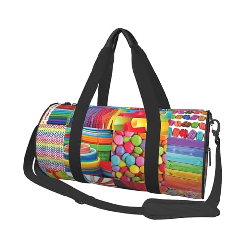Bunte Reisetasche aus Segeltuch mit Collage, bedruckt, Turnbeutel, Sporttasche mit großem Fassungsvermögen für Wochenende, Geschäftsreisen, Schwarz , Einheitsgröße von FLYIFE