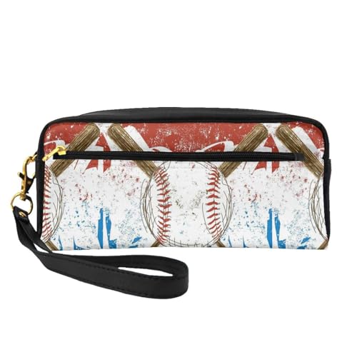 Company Make-up-Tasche mit Traktor-Motiv, bedruckt, aus PU-Leder, Reise-Kosmetiktasche, Federmäppchen für Mädchen und Frauen, Handgezeichneter Baseballschläger und Ball., Einheitsgröße von FLYIFE