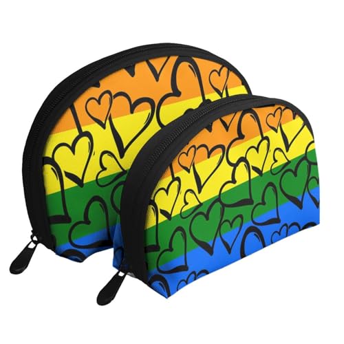 Company Make-up-Taschenset mit Traktormotiv, bedruckt, Kulturbeutel mit Reißverschluss, Muschelförmige Kosmetiktasche, Organizer für Damen und Mädchen, Gay Pride Regenbogen-Muster, Einheitsgröße, von FLYIFE