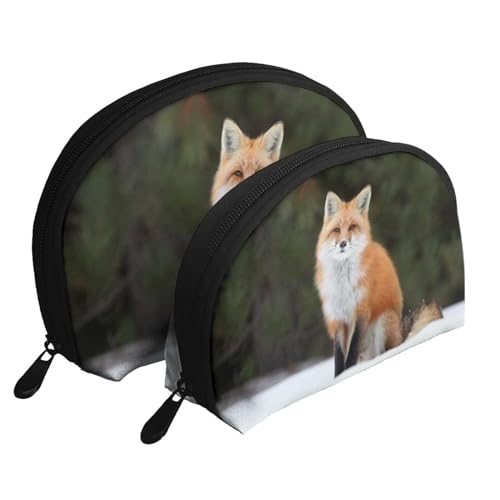 Company Make-up-Taschenset mit Traktormotiv, bedruckt, Kulturbeutel mit Reißverschluss, Muschelförmige Kosmetiktasche, Organizer für Damen und Mädchen, Lustiger Fuchs, Einheitsgröße, Kosmetiktasche von FLYIFE