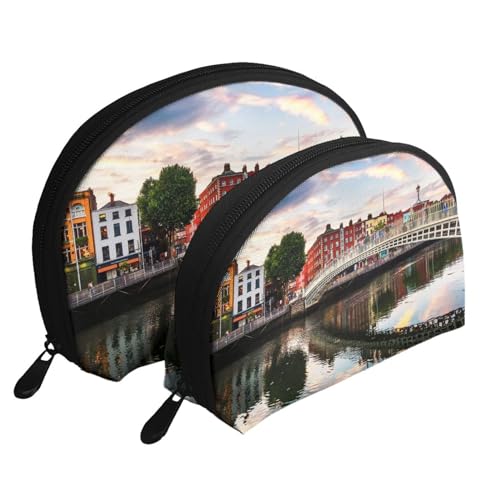 Dublin Irland Ha Penny Bridge River bedrucktes Reise-Make-up-Taschen-Set – Kulturbeutel mit Reißverschluss – Muschelförmige Kosmetiktasche für Damen und Mädchen, Dublin Irland Ha Penny Bridge River, von FLYIFE