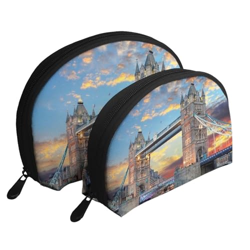 Dublin Irland Ha Penny Bridge River bedrucktes Reise-Make-up-Taschen-Set – Kulturbeutel mit Reißverschluss – Muschelförmige Kosmetiktasche für Damen und Mädchen, Tower Bridge in London, Einheitsgröße, von FLYIFE