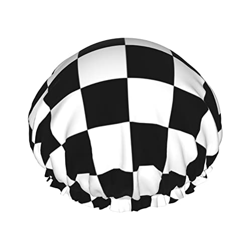 Duschhaube für Damen und Herren, schwarz-weiß, kariert, wiederverwendbar, doppellagig, Stoff, Badekappe für Mädchen Duschhaube für Damen und Herren, schwarz-weiß, kariert, wiederverwendbar, doppellagig, Stoff, Badekappe für Mädchen von FLYIFE