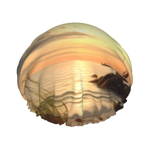 Duschhaube mit Aufschrift "Calm Coastal Scene Print" für Damen und Herren, wiederverwendbar, doppellagig, Stoff, Badekappe für Mädchen Duschhaube mit Aufschrift "Calm Coastal Scene Print" für Damen und Herren, wiederverwendbar, doppellagig, Stoff, Badekappe für Mädchen von FLYIFE