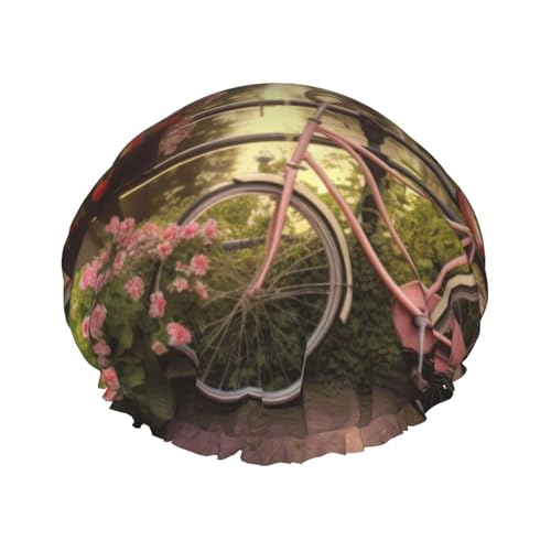 Duschhaube mit Blumen und Fahrrädern, für Damen und Herren, wiederverwendbar, doppellagig, Stoff, Badekappe für Mädchen Duschhaube mit Blumen und Fahrrädern, für Damen und Herren, wiederverwendbar, doppellagig, Stoff, Badekappe für Mädchen von FLYIFE