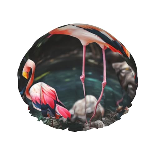 Duschhaube mit Flamingo-Motiv für Damen und Herren, wiederverwendbar, doppellagig, Stoff, Badekappe für Mädchen Duschhaube mit Flamingo-Motiv für Damen und Herren, wiederverwendbar, doppellagig, Stoff, Badekappe für Mädchen von FLYIFE