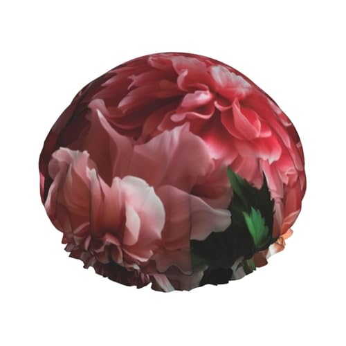 Duschhaube mit Pfingstrosen-Blumendruck, für Damen und Herren, wiederverwendbar, doppellagig, Stoff, Badekappe für Mädchen Duschhaube mit Pfingstrosen-Blumendruck, für Damen und Herren, wiederverwendbar, doppellagig, Stoff, Badekappe für Mädchen von FLYIFE