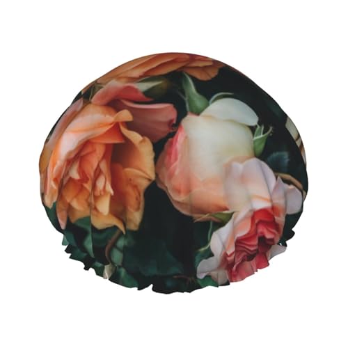 Duschhaube mit Rosen-Blumendruck, für Damen und Herren, wiederverwendbar, doppellagig, Stoff, Badekappe für Mädchen Duschhaube mit Rosen-Blumendruck, für Damen und Herren, wiederverwendbar, doppellagig, Stoff, Badekappe für Mädchen von FLYIFE