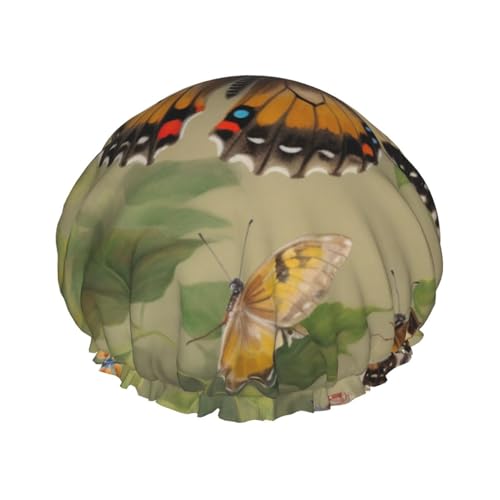Duschhaube mit Schmetterlingsmalerei, für Damen und Herren, wiederverwendbar, doppellagig, Stoff, Badekappe für Mädchen Duschhaube mit Schmetterlingsmalerei, für Damen und Herren, wiederverwendbar, doppellagig, Stoff, Badekappe für Mädchen von FLYIFE