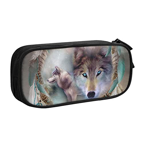 FLYIFE 3D Wolf Traumfänger Große Federmäppchen mit 2 Fächern Federmäppchen Federmäppchen Bleistiftbeutel Tasche Organizer für Mädchen Jungen Student Schule Büro College -, Schwarz , Einheitsgröße, Schulranzen von FLYIFE