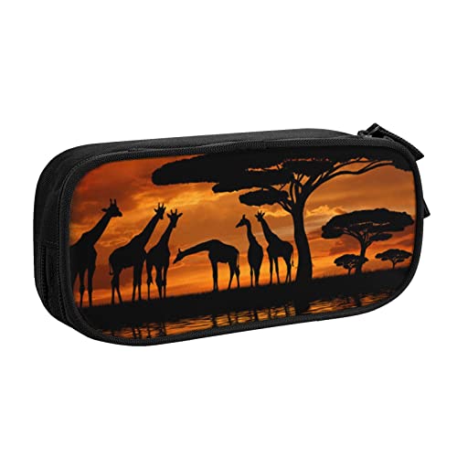 FLYIFE Afrika Giraffe Majestic Tree Große Federtasche mit 2 Fächern Federmäppchen Federmäppchen Federmäppchen Tasche Organizer für Mädchen Jungen Student Schule Büro College -, Schwarz , Einheitsgröße, Schulranzen von FLYIFE