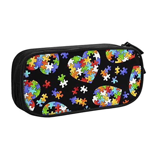 FLYIFE Autismus-Bewusstseins-Puzzleteile Herz große Federtasche mit 2 Fächern Federmäppchen Federmäppchen Beutel Tasche Organizer für Mädchen Jungen Student Schule Büro College -, Schwarz , Einheitsgröße, Schulranzen von FLYIFE