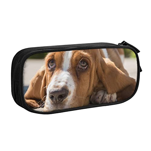 FLYIFE Basset Hound Große Federtasche mit 2 Fächern Federmäppchen Federmäppchen Federmäppchen Tasche Organizer für Mädchen Jungen Student Schule Büro College, Schwarz , Einheitsgröße, Schulranzen von FLYIFE