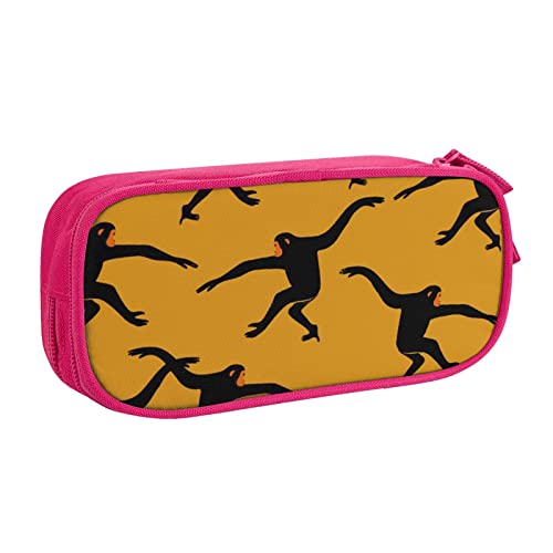 FLYIFE Black Gibbon Monkey Große Federtasche mit 2 Fächern Federmäppchen Federmäppchen Bleistiftbeutel Tasche Organizer für Mädchen Jungen Student Schule Büro College, rose, Einheitsgröße, Schulranzen von FLYIFE