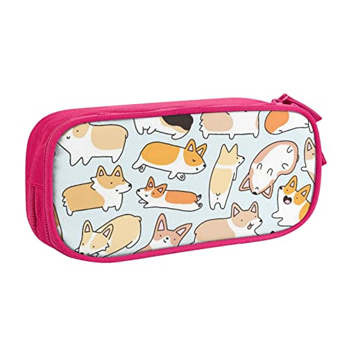 FLYIFE Corgi Muster Große Federtasche mit 2 Fächern Federmäppchen Federmäppchen Bleistiftbeutel Tasche Organizer für Mädchen Jungen Student Schule Büro Universität, rose, Einheitsgröße, Schulranzen von FLYIFE