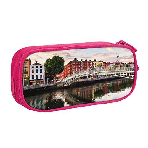 FLYIFE Dublin Irland Ha Penny Bridge River große Federtasche mit 2 Fächern Federmäppchen Federmäppchen Bleistiftbeutel Tasche Organizer für Mädchen Jungen Student Schule Büro Universität -, rose, Einheitsgröße, Schulranzen von FLYIFE