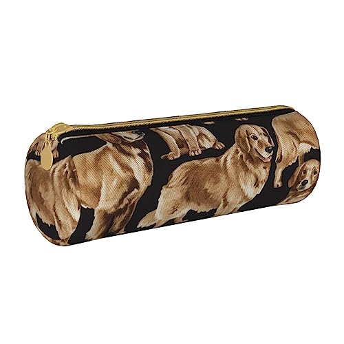 FLYIFE Federmäppchen aus Leder mit Pfauenmuster, rund, für Mädchen und Jungen, mit Reißverschluss, Stifteetui, Organizer für Studenten, Schule, Büro, Universität, Golden Retrievers, Einheitsgröße, von FLYIFE