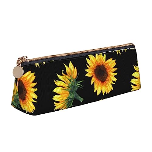 FLYIFE Federmäppchen aus Leder mit Sonnenblumen-Motiv, Schwarz und Gelb, dreieckig, für Mädchen und Jungen, mit Reißverschluss, Stifteetui, Organizer für Studenten, Schule, Büro, College, Sonnenblumenblühende Blumen Pflanzen schwarz und gelb, Einheitsgröße, Schulranzen von FLYIFE