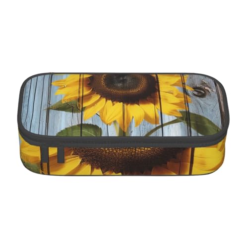 FLYIFE Federmäppchen mit Sonnenblume auf gelbem Auto, bedruckt, großes Fassungsvermögen, Reißverschluss, Stiftebox, Schreibwaren-Organizer, Make-up-Tasche für Schule, Büro, Erwachsene, Teenager von FLYIFE