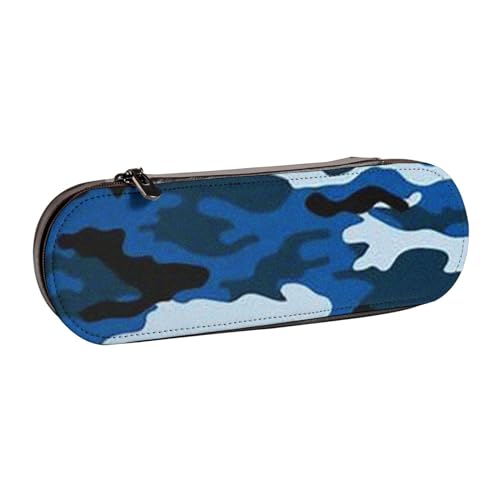 FLYIFE Federmäppchen und Make-up-Tasche aus braunem Rindsleder, bedruckt, für Studenten, Schule, Büro, Universität, Schreibwaren-Tasche für Stifte, Schlüssel und mehr, blau camouflage, Einheitsgröße, von FLYIFE