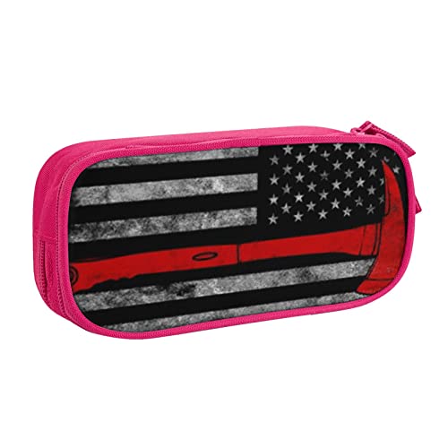 FLYIFE Feuerwehr-Axt Red Line Flagge Große Federtasche mit 2 Fächern Federmäppchen Federmäppchen Bleistiftbeutel Tasche Organizer für Mädchen Jungen Student Schule Büro Uni -, rose, Einheitsgröße, Schulranzen von FLYIFE