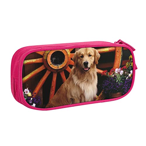 FLYIFE Golden Retriever Große Federtasche mit 2 Fächern Federmäppchen Federmäppchen Bleistiftbeutel Tasche Organizer für Mädchen Jungen Student Schule Büro Universität, rose, Einheitsgröße, Schulranzen von FLYIFE