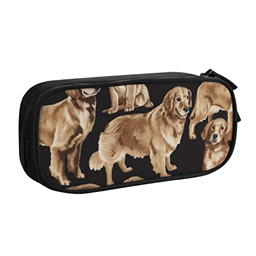 FLYIFE Golden Retrievers Große Federtasche mit 2 Fächern Federmäppchen Federmäppchen Bleistiftbeutel Tasche Organizer für Mädchen Jungen Student Schule Büro Universität, Schwarz , Einheitsgröße, Schulranzen von FLYIFE