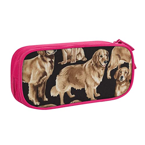 FLYIFE Golden Retrievers Große Federtasche mit 2 Fächern Federmäppchen Federmäppchen Bleistiftbeutel Tasche Organizer für Mädchen Jungen Student Schule Büro Universität, rose, Einheitsgröße, Schulranzen von FLYIFE