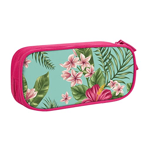 FLYIFE Hawaiianische tropische Blätter Blumen große Federtasche mit 2 Fächern Federmäppchen Federmäppchen Bleistiftbeutel Tasche Organizer für Mädchen Jungen Student Schule Büro Universität -, rose, Einheitsgröße, Schulranzen von FLYIFE