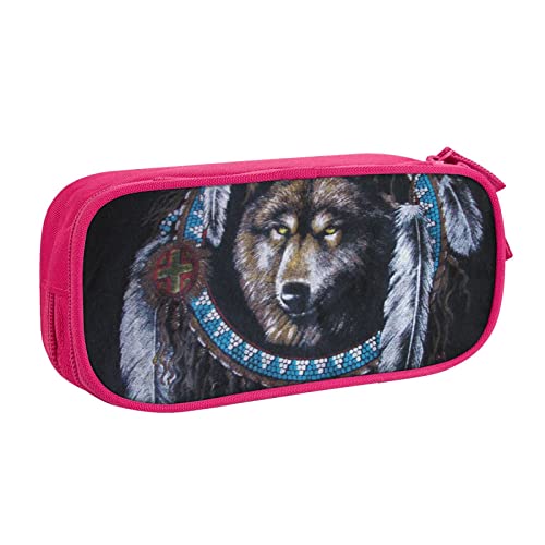 FLYIFE Indianer Wolf Große Federmäppchen mit 2 Fächern, Federmäppchen, Federmäppchen, Tasche, Organizer für Mädchen, Jungen, Studenten, Schule, Büro, College, rose, Einheitsgröße, Schulranzen von FLYIFE