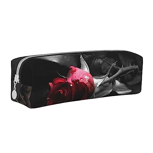 FLYIFE Moonlit Canoe Allagash River Leder Federmäppchen Reißverschluss Bleistift Stift Tasche Organizer für Mädchen Jungen Student Schule Büro College, Gothic Black Roses, Einheitsgröße, Schulranzen von FLYIFE