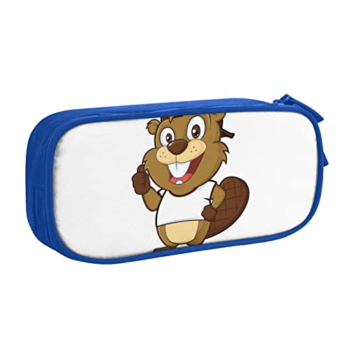 FLYIFE Naughty Beaver Große Federtasche mit 2 Fächern Federmäppchen Federmäppchen Bleistiftbeutel Tasche Organizer für Mädchen Jungen Student Schule Büro Universität, blau, Einheitsgröße, Schulranzen von FLYIFE