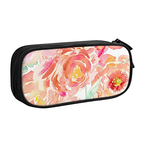 FLYIFE Peach Peony Große Federtasche mit 2 Fächern, Federmäppchen, Federmäppchen, Tasche, Organizer für Mädchen, Jungen, Studenten, Schule, Büro, College, Schwarz , Einheitsgröße, Schulranzen von FLYIFE