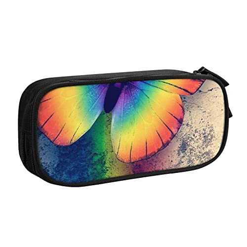 FLYIFE Regenbogen Schmetterling große Federtasche mit 2 Fächern Federmäppchen Federmäppchen Bleistiftbeutel Tasche Organizer für Mädchen Jungen Student Schule Büro Universität, Schwarz , Einheitsgröße, Schulranzen von FLYIFE